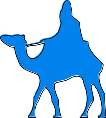 Flat vector showing rider on dromedary camel using reins on transparent background, copy space