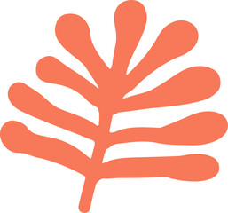 Showing flat design orange abstract organic shape branching like seaweed coral on clear backdrop