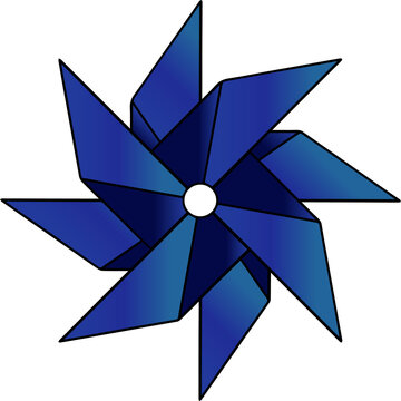 Fototapeta Stylized pinwheel is spinning with eight blue gradient blades in flat style on transparent backdrop