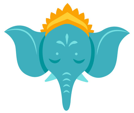 Fototapeta Turquoise elephant head showing flat vector design with crown motif, transparent background