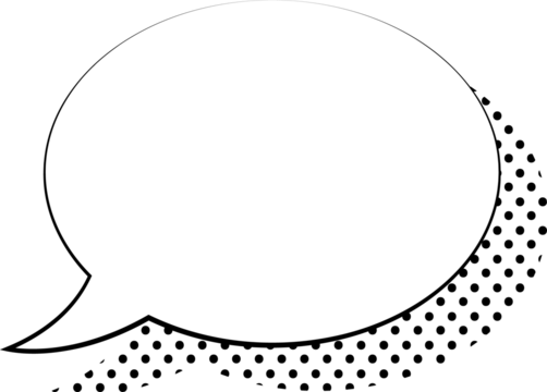 Flat vector comic speech bubble is floating on transparent background, showing halftone dot pattern