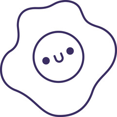 Cartoon fried egg is showing wavy outline and smiling yolk in flat design on transparent background