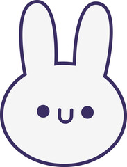 Stylized cartoon bunny head is being shown in flat minimal vector design on transparent background