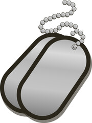 Pair of metal dog tags are floating over transparent background in flat design with bead chain