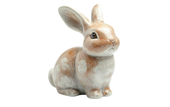 Decorative bunny sculpture made for Easter holiday tabletop display isolated on transparent background PNG