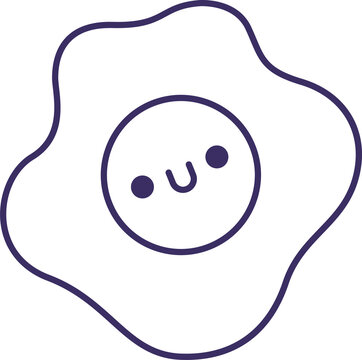 Cartoon fried egg is showing wavy outline and smiling yolk in flat design on transparent background