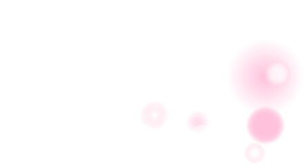 Flat design glowing pastel pink and white orbs are floating on transparent background with bokeh