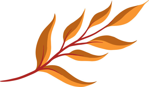 Fototapeta Stylized leafy branch is featuring flat vector art with orange leaves on transparent background