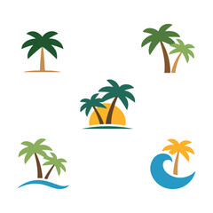 Fototapeta premium Tropical Palm Tree Set in Flat Design.