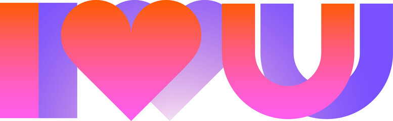 Flat design gradient I, heart, U shapes are showing color transition on transparent background