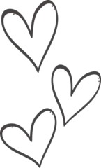 Fotobehang Three hand-drawn hearts are floating on transparent canvas, showing rough black contour lines © vectorfusionart
