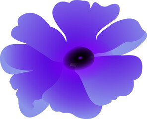 Flat design violet blossom is radiating gradient petals from dark center, transparent background