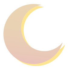 Stylized crescent moon flat design graphic is floating on transparent backdrop with pastel layers