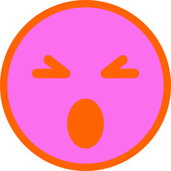 Flat design emoji showing yawning expression with pink face orange border on transparent background