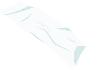 Crumpled white paper is floating on transparent background in flat style, showing folds and shading
