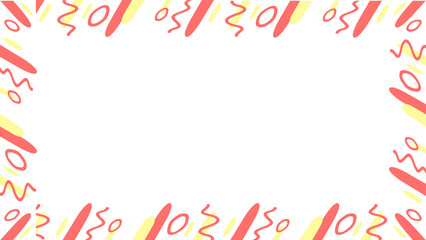 Flat design border pattern is showing coral-yellow brush motifs on transparent canvas, copy space