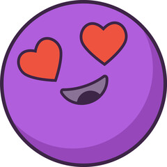 Purple love emoji is showing heart-shaped eyes, open mouth in flat icon on transparent background