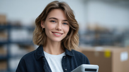 Young Woman Scanning Barcodes in Warehouse for Inventory Management
