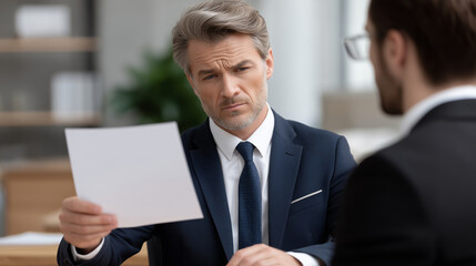 Unhappy Man in Disciplinary Meeting Facing Rejection