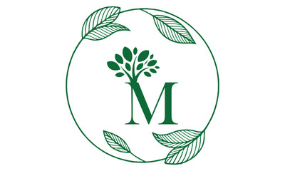 M Letter with Leaf Logo Vector