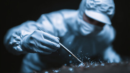 Forensic Investigator Collecting DNA Evidence at a Crime Scene