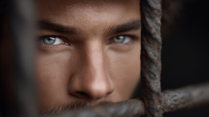 Regretful Prisoner Gazing Through Rusty Bars