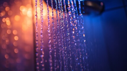 Colorful LED water curtain in darkness for spa luxury wellness or tech light ambiance photography