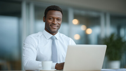 Focused African American Man Working on Laptop in Office