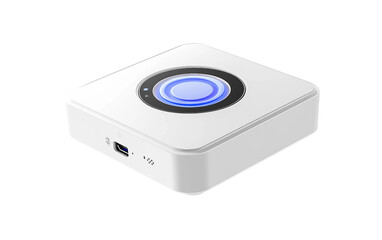 Obraz premium Smart ceiling fan controller device mounted on a square wall surface for modern home automation isolated on transparent background PNG