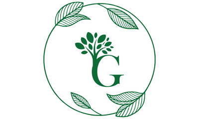 G Letter with Leaf Logo Vector