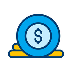 Blue and Yellow Coin with Dollar Sign Icon for Financial and Economic Illustration