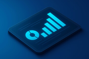 Neon blue financial report charts on dark background