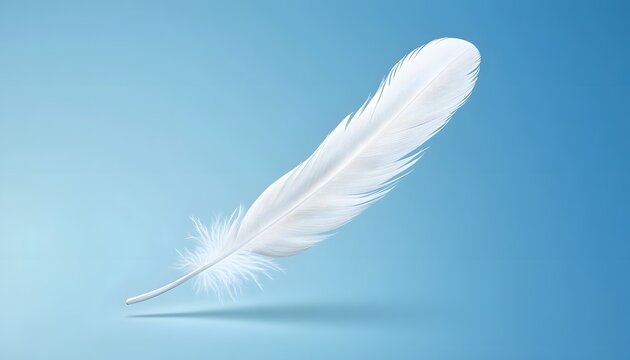 A delicate white feather against a light blue backdrop. - Powered by Adobe
