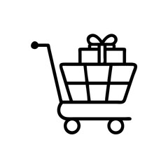vector line art shopping cart with gifts on white background