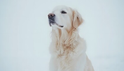 A golden retriever dog in the snow.
