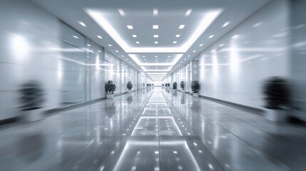 Obraz premium Modern Abstract Office Hallway with Recessed Lighting and Blur Effect