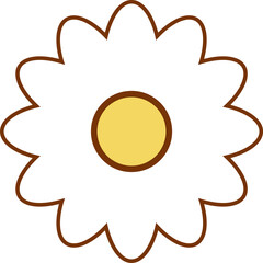 Flat design daisy is showing on transparent background with white petals, yellow center, copy space
