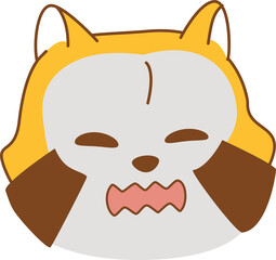 Stylized flat design cartoon fox head is showing angry snarl on transparent background