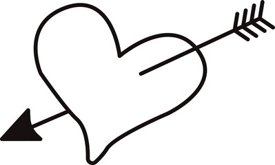 Stylized heart pierced by arrow is being shown in simple line art with transparent background