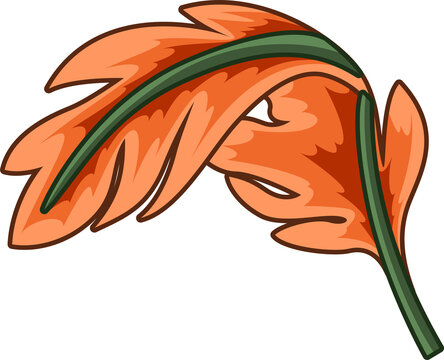 Fototapeta Pair of stylized orange leaves are floating on transparent background, showing green stem veins
