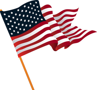 Naklejki Stylized flat design American flag is rippling on orange pole on transparent background, copy space