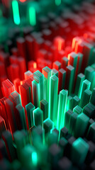 Fototapeta premium Futuristische leuchtende Kristallstrukturen in grünen und roten Farbtönen erzeugen ein abstraktes digitales Kunstwerk