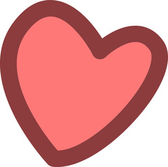 Heart icon is floating in flat design with pink interior, red outline on transparent background