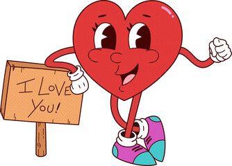 Red heart is holding love sign and wearing colorful sneakers on transparent background, copy space