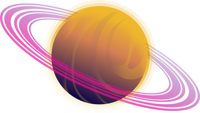 Naklejki Vector art featuring planet glowing orange with magenta rings on transparent background, copy space