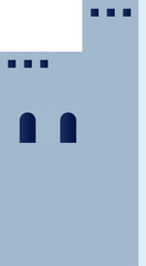 Flat fortress turret is floating on transparent backdrop showing blue block, battlements, openings