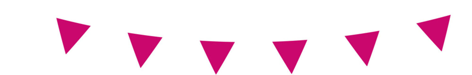 Party banner is hanging with pink and white triangular flags in flat design, transparent background
