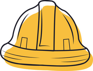 Flat design showing yellow construction hard hat with ribbed top and brim on transparent background
