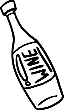 Naklejki Wine bottle line illustration is tilting on transparent background, featuring bold hand-drawn label