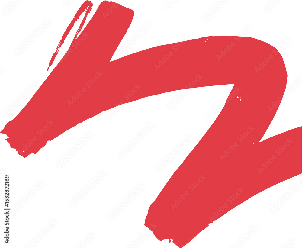 Poster abstract curved red brushstroke showing zigzag arrow highlighting texture on transparent background